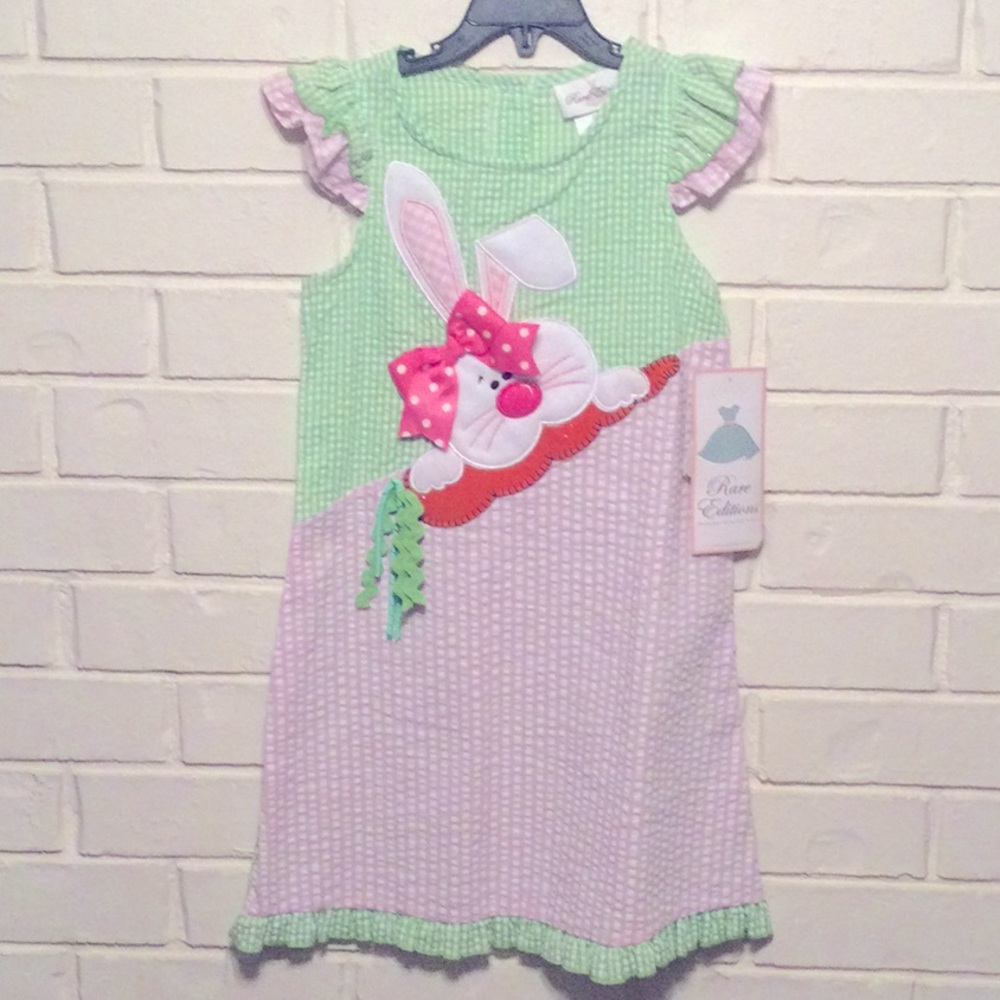 Rare Editions Easter Bunny Seersucker Dress Size 6X NEW